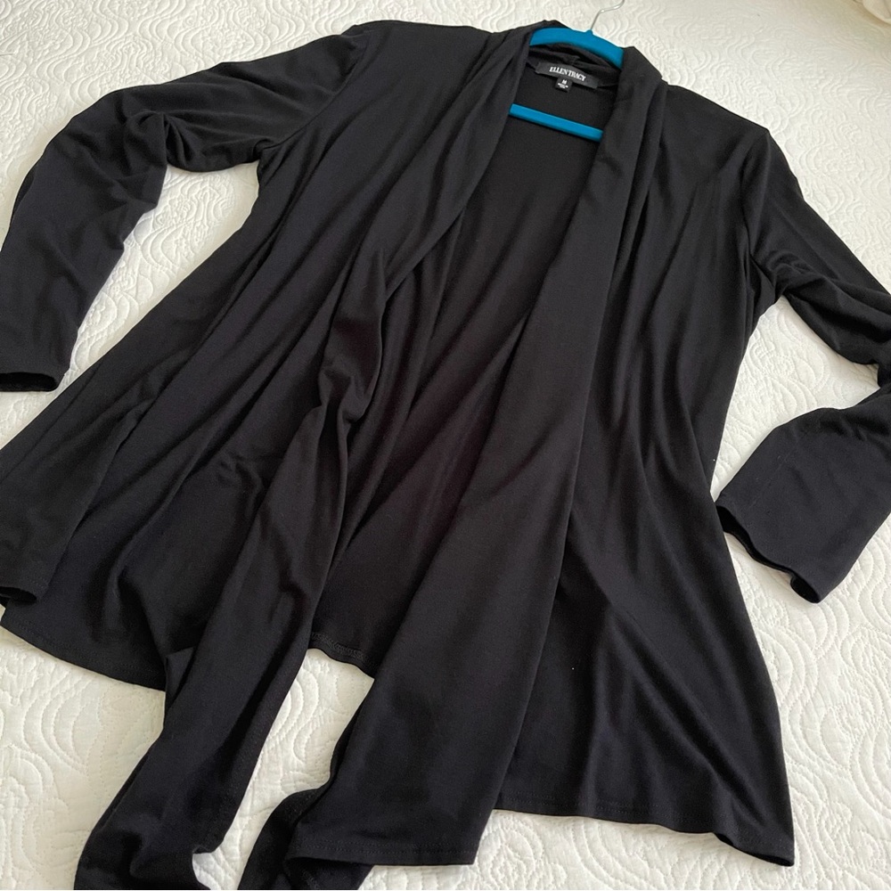 Ellen Tracy Asymmetric Hem Cardigan with Draped Neck and Open Front Sz M - Picture 7 of 12